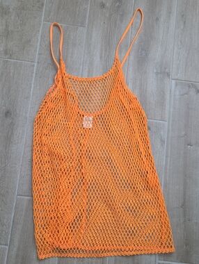 Orange Mesh Tank Cover-Up